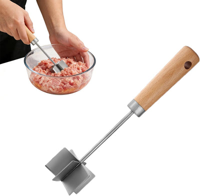 Picador carne acero inox 6 cuchillas mango madera 11pulg cocina