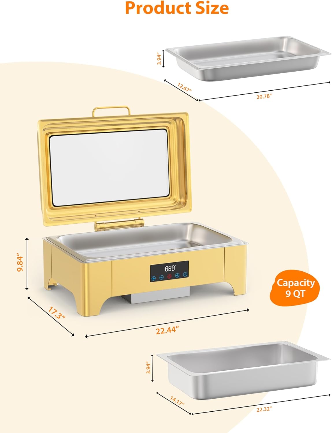 Plato eléctrico 9qt pantalla tactil para buffet dorado