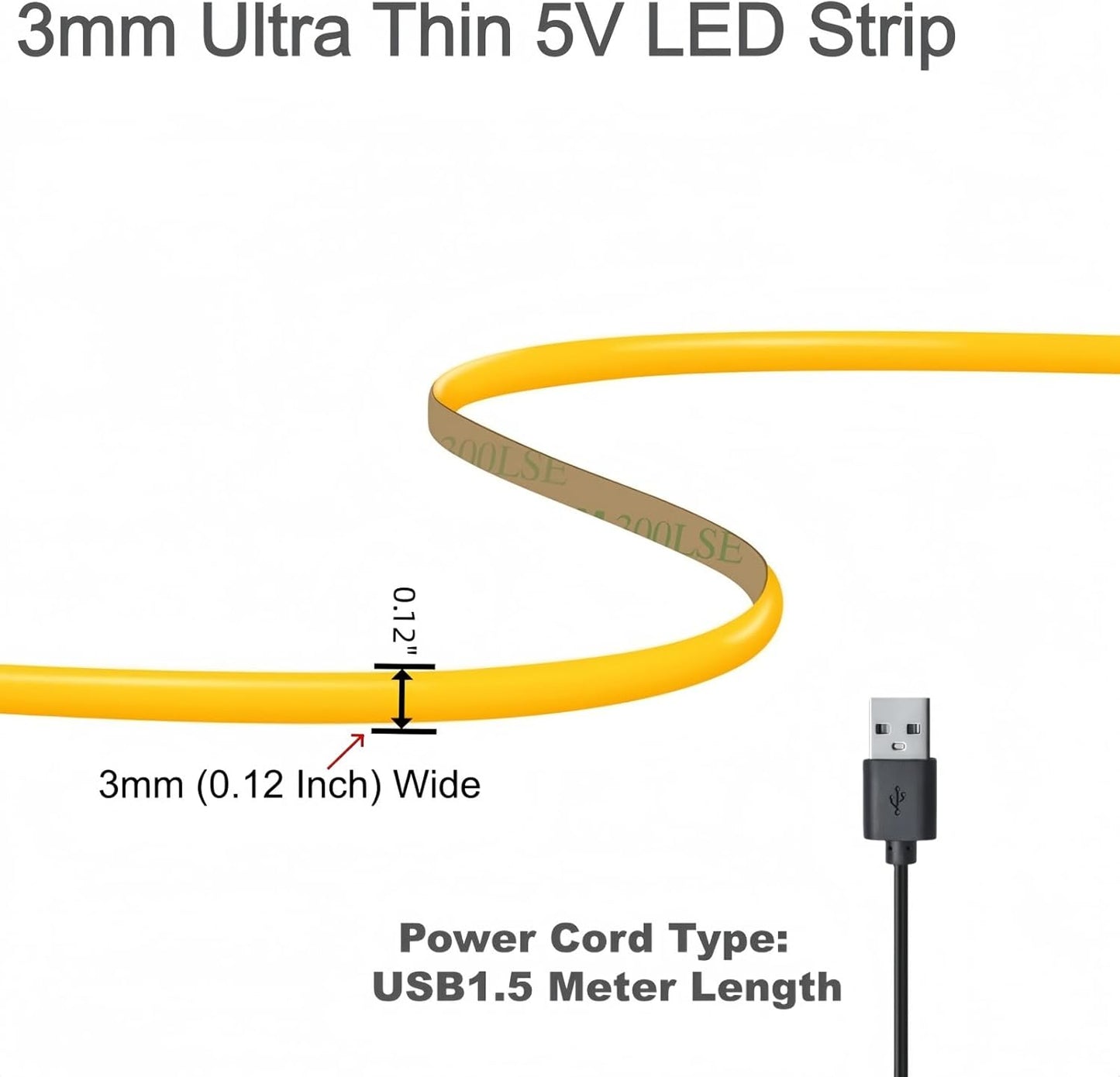 Tira luces LED COB ultra estrecha USB-C autoadhesiva 3ft