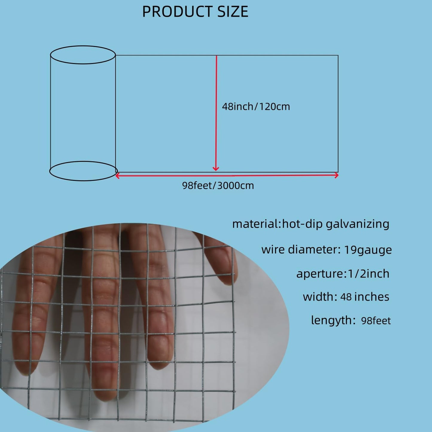 Paño hardware galvanizado 1/2pulg 48x100pulg para valla pollo