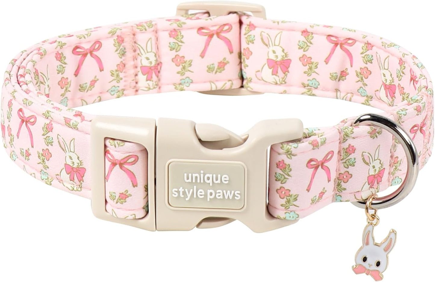 Collar perro Pascua conejo rosa hebilla plástico ajustable