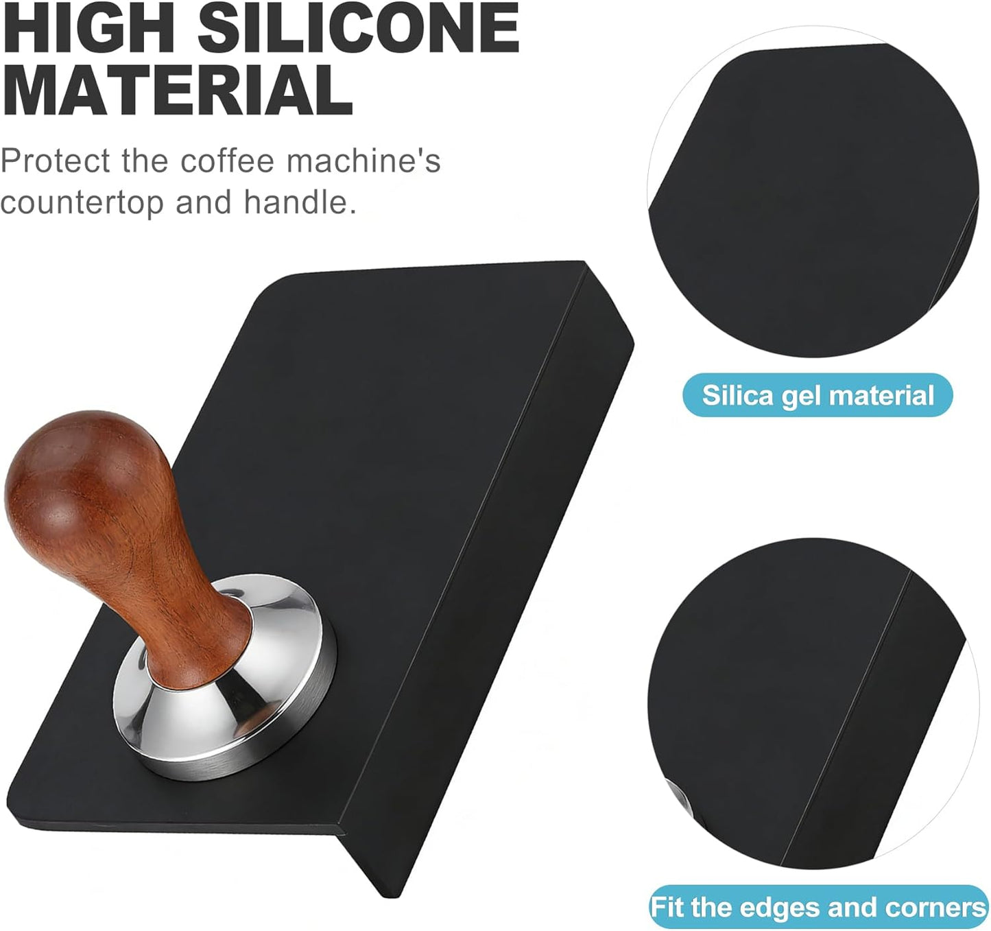 Mesa de tamper silicón para espresso con borde en L negro