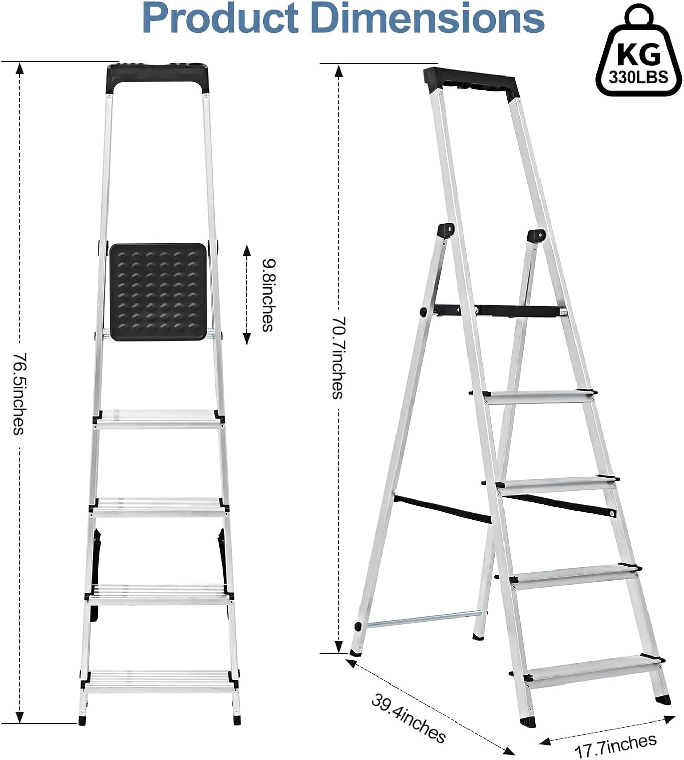 Escalera aluminio 5 escalones plegable antideslizante