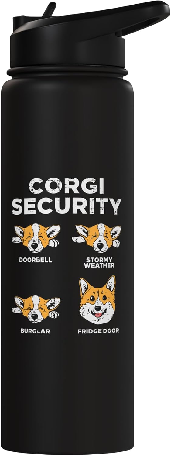 Botella de agua aislada de acero inoxidable con diseño de perro corgi