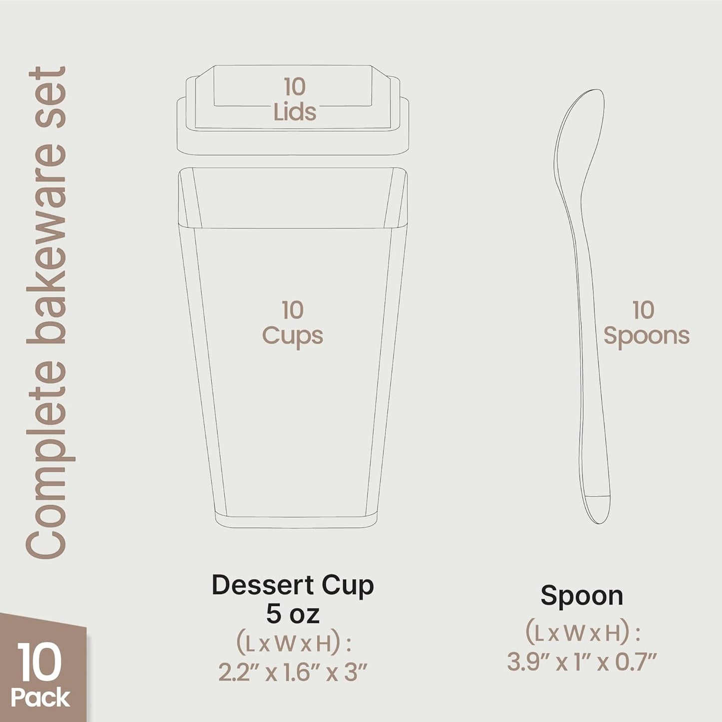 Vasos de postre plástico con tapa y cuchara 10 unidades sin BPA