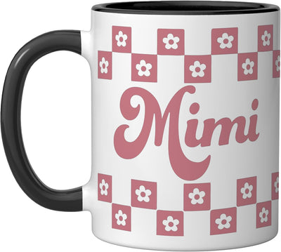 Taza cerámica Mimi Grandma para mujer retro groovy negra/blanca