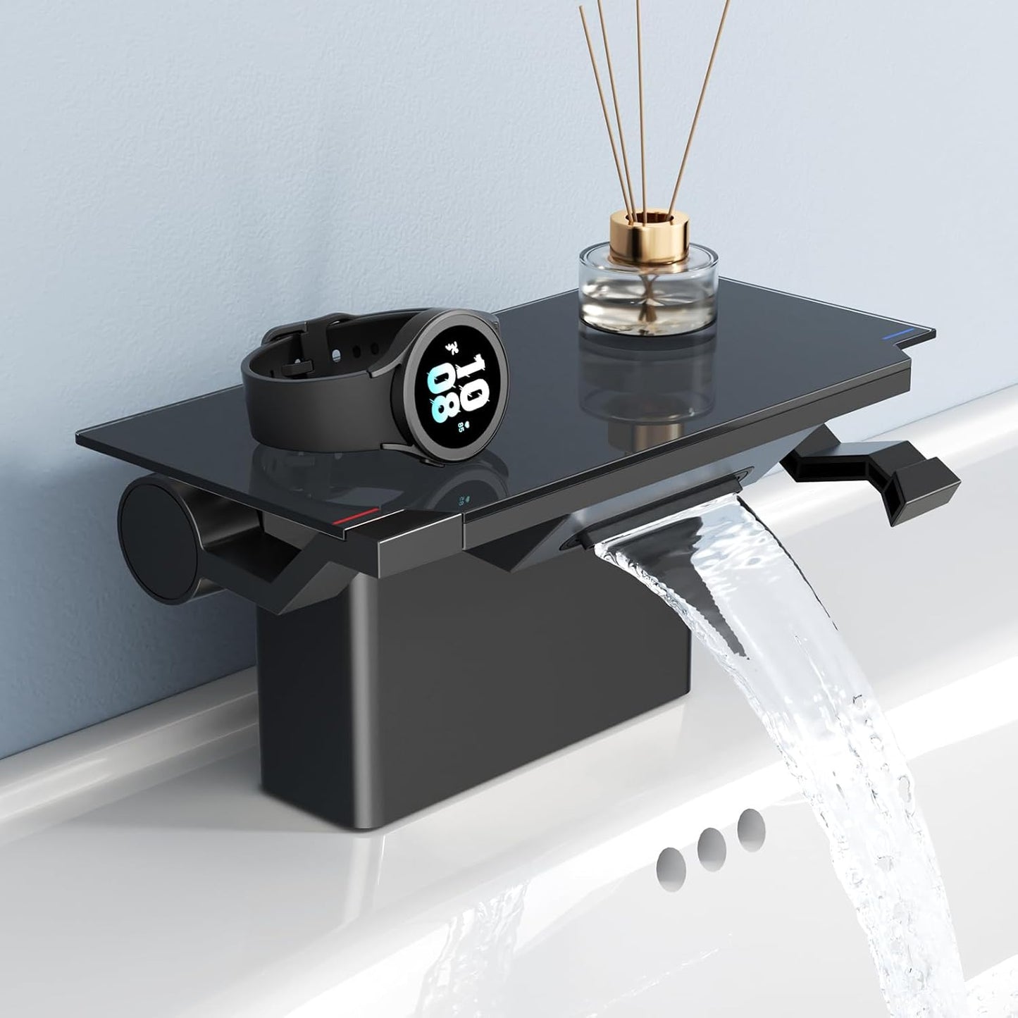 Grifo baño negro mate 4pulg con plataforma 2 manijas