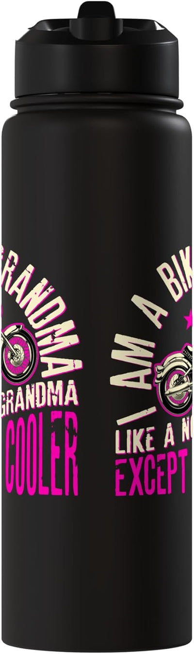 Botella de agua aislada para mujeres con frase I Am A Biker Grandma en acero inoxidable