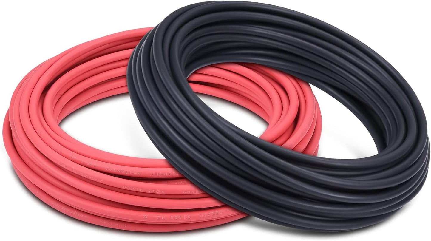 Cable solar 50ft negro y rojo 10 AWG resistente UV
