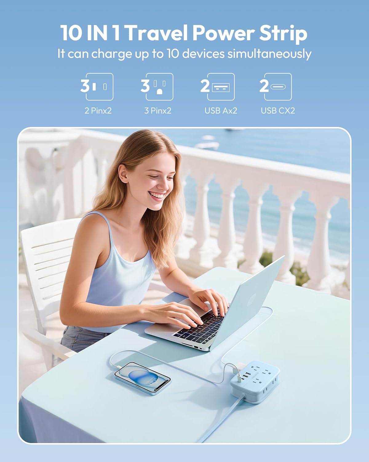 Regleta viaje 6 tomas 4 puertos USB 4ft compacta