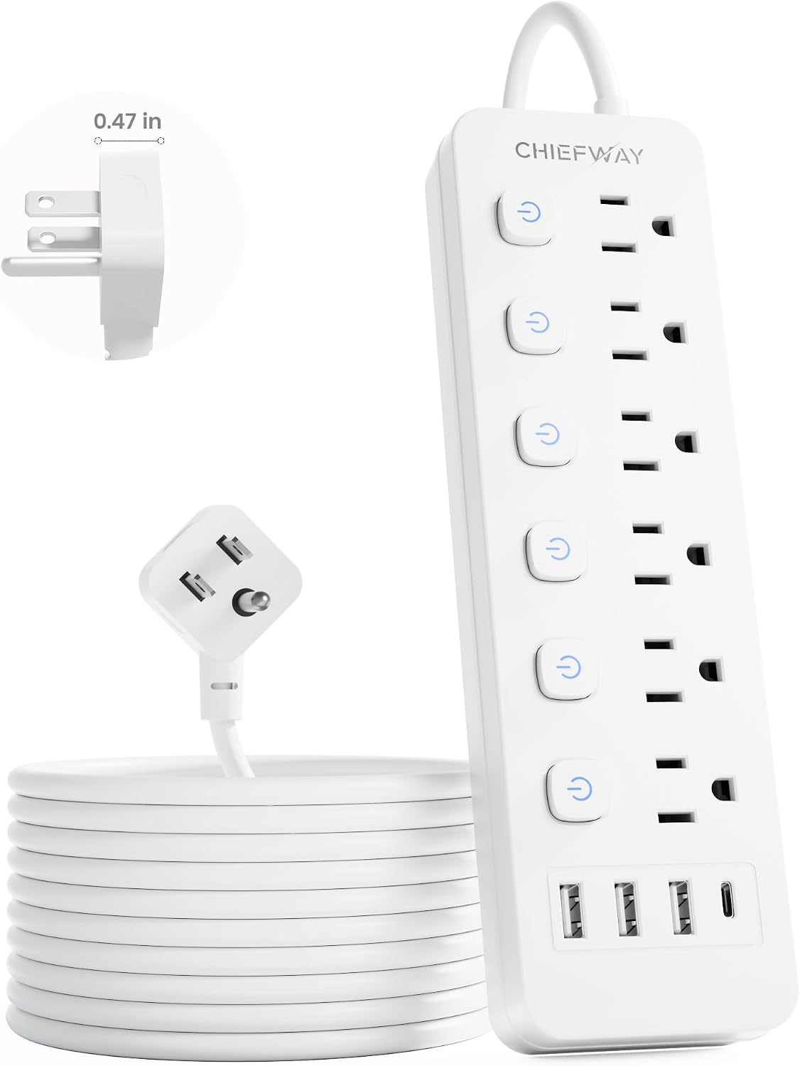 Regleta extensión 6ft 6salidas 4USB incluye USB-C