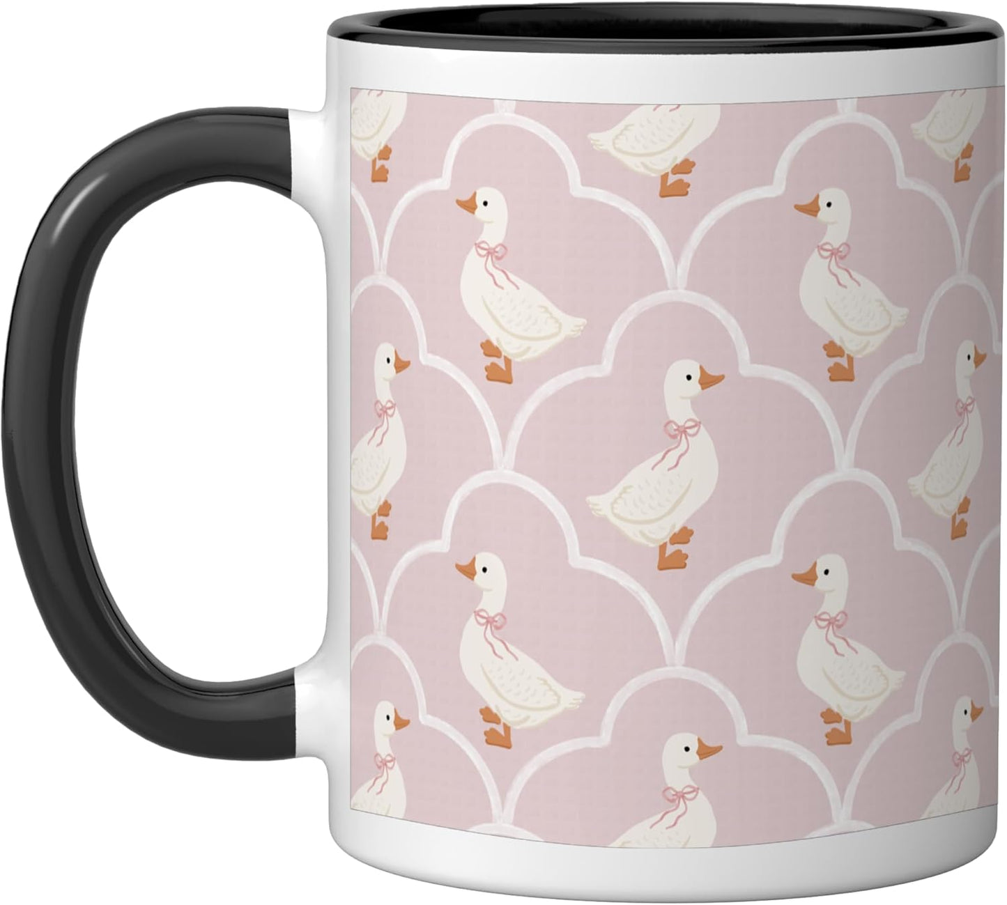 Taza cerámica rosa Country Goose con estampado de lazo rosa y negro/blanco