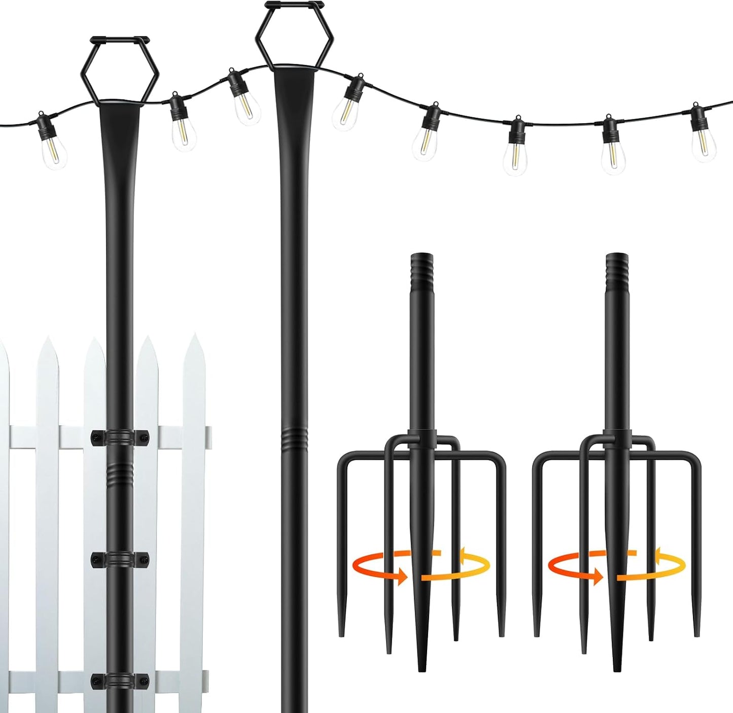 2 Postes Luz Exterior 10ft Ajustable Soporte Valla