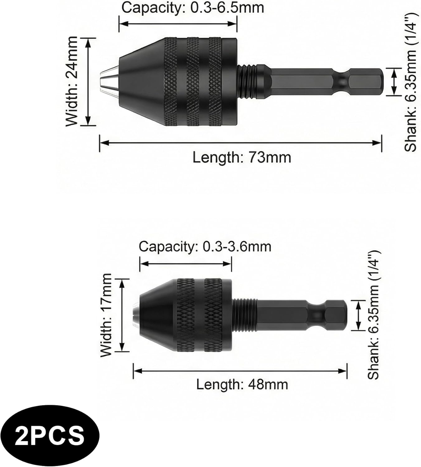 Broca sin llave vástago hex 1/4 pulg convertidor cambio rápido