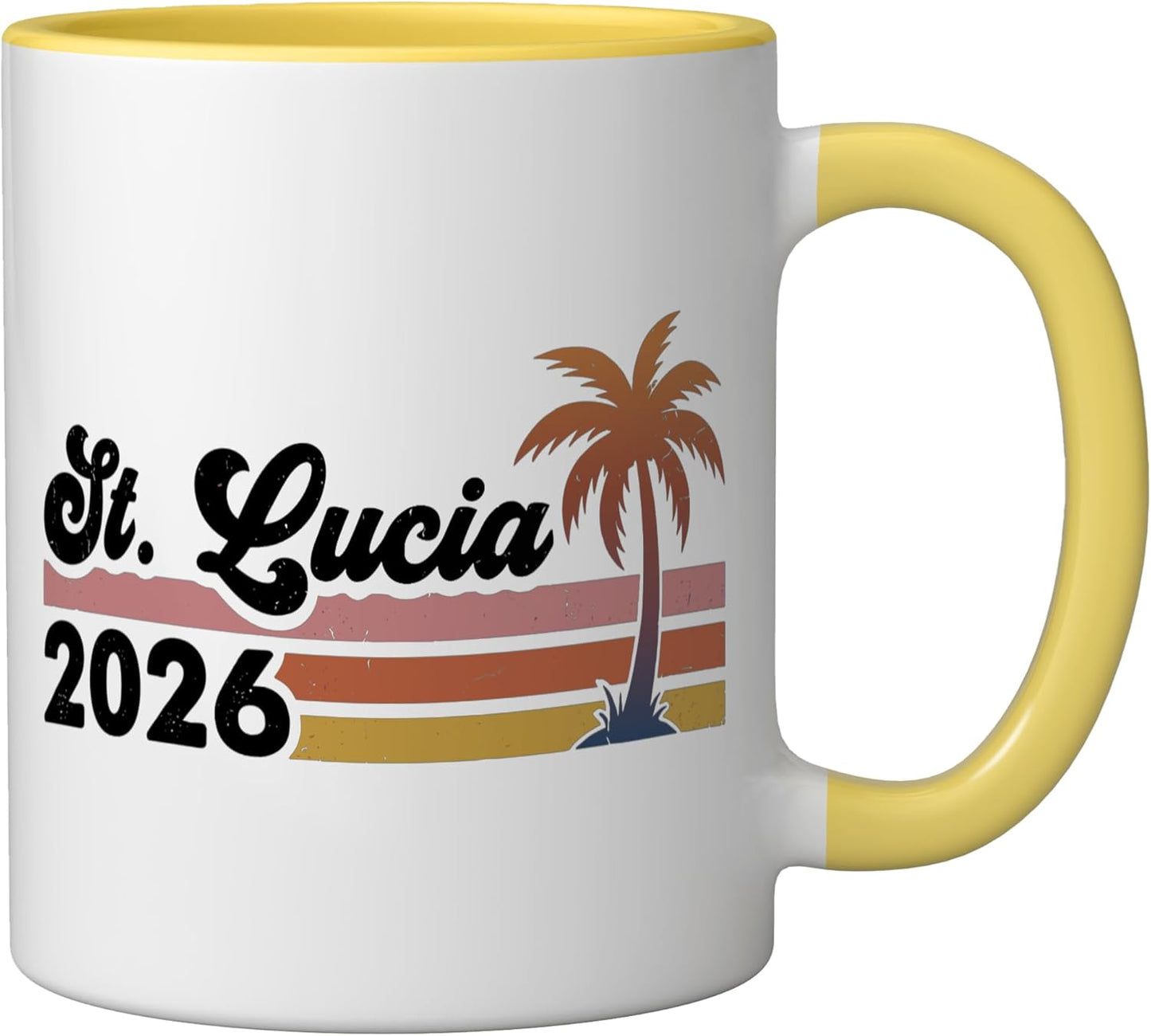 Taza de cerámica St Lucia 2026 color amarillo y blanco