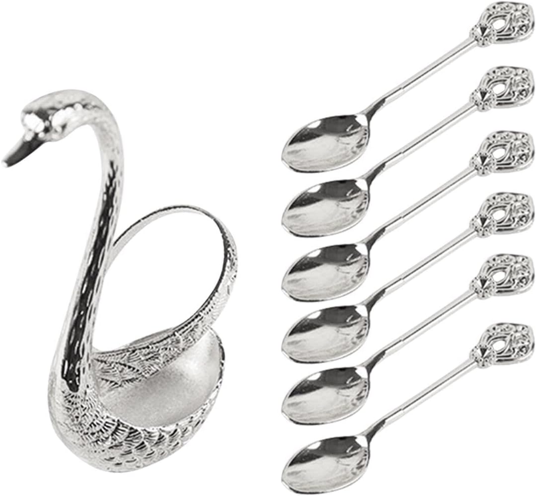 Juego de cucharas de café con soporte y tenedor plateado