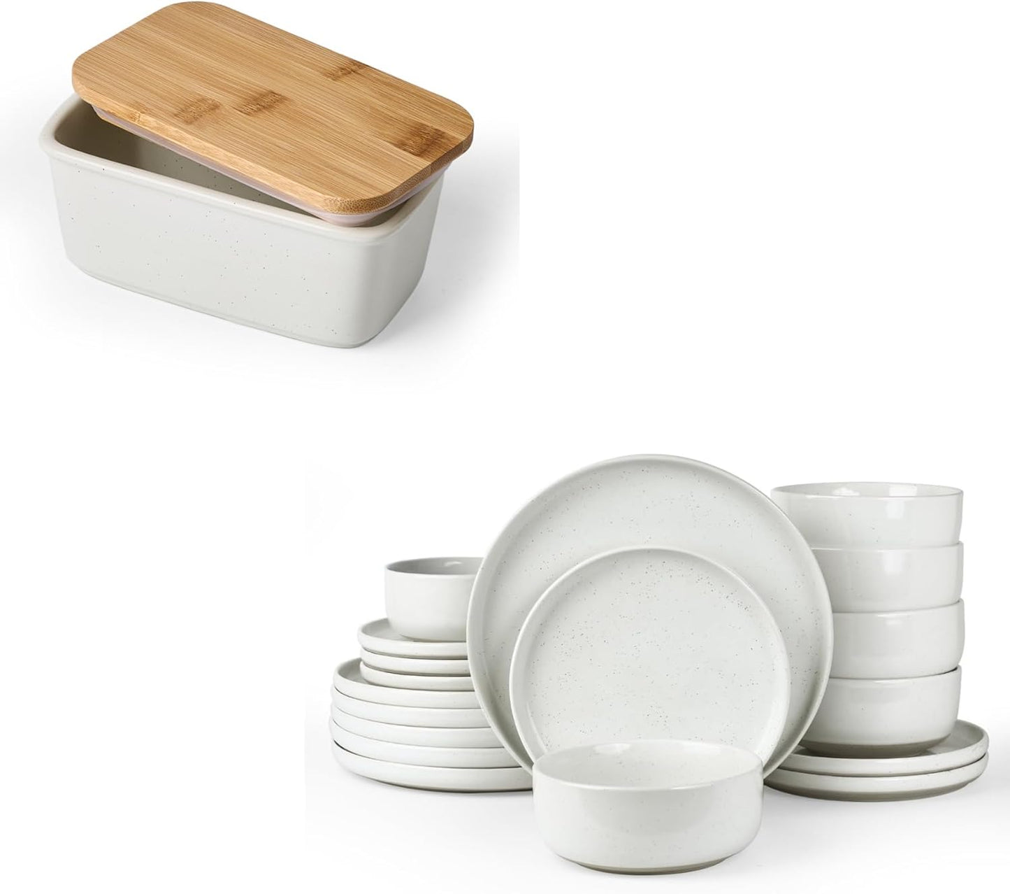 Plato mantequera con tapa set 18 pzas blanco