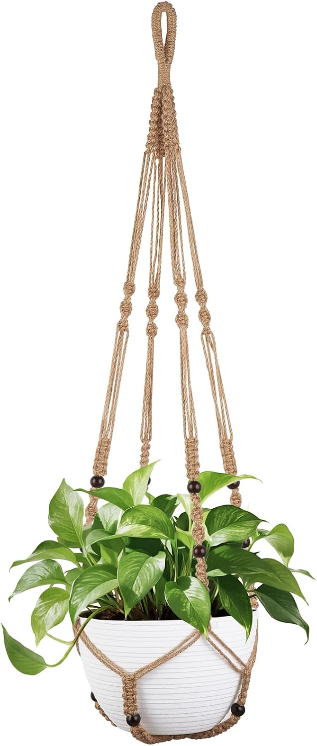 Colgador macramé para macetas cesta madera marrón