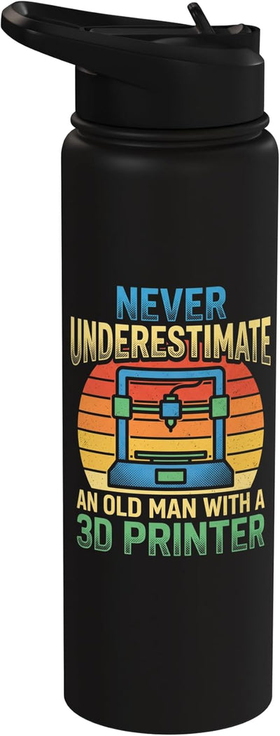 Botella de agua acero inoxidable 3D impresora retro sunset hombre viejo chiste