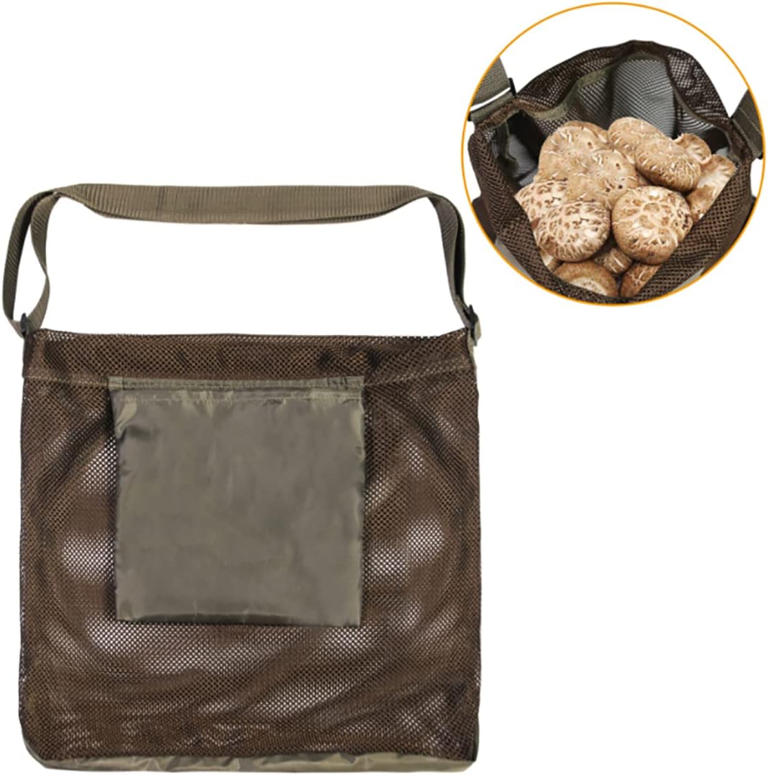 Bolsa malla recolección hongos y frutas jardín marrón