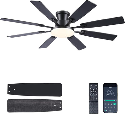 Ventilador techo 60pulg luces control remoto motor CC 6 vel negro