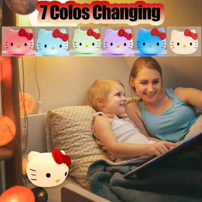 Luz Nocturna Gatito Silicona Temporizador 7 Colores Niños