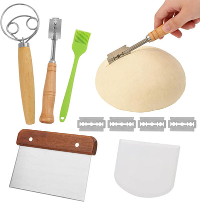 Juego de batidor de masa danés, gancho para masa, raspador de banco y cepillo de repostería