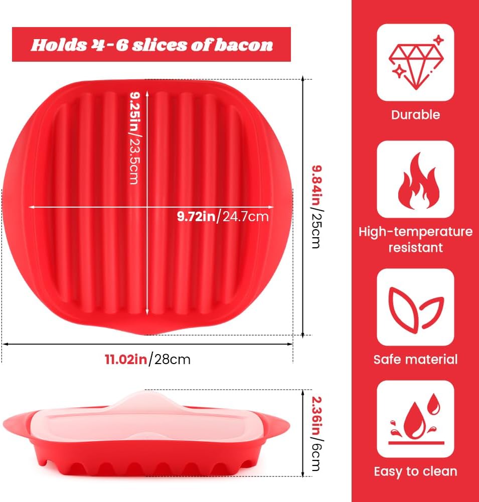 Bandeja tocino microondas con tapa salpicaduras Baco-n rojo