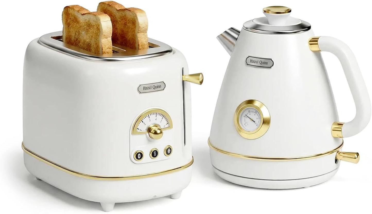 Juego desayuno retro tostadora 2 rebanadas hervidor 1.7L acero inox
