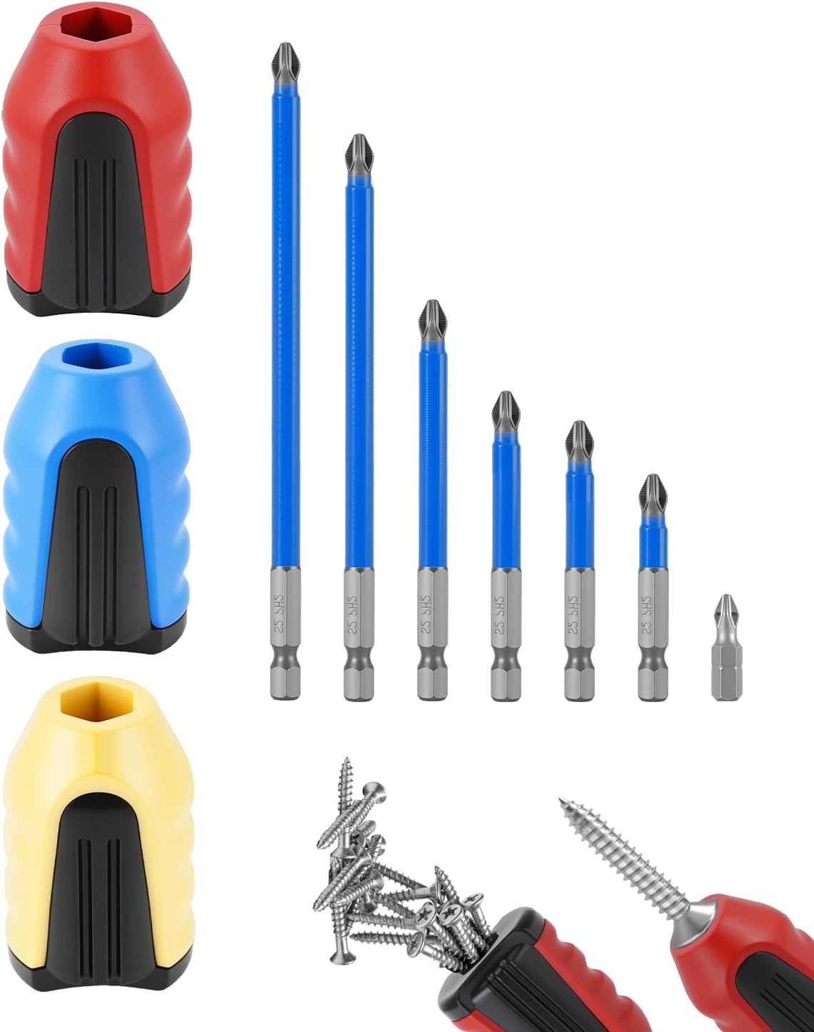 Anillos magnéticos para taladro 1/4 pulg 1 rojo 1 azul 1 amarillo