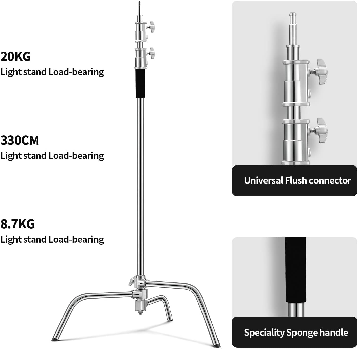 2 Soportes C Acero Inox para Luz Estudio 5-10.8ft