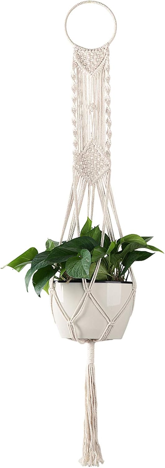 Colgador plantas macramé cesta 43.3pulg color crema