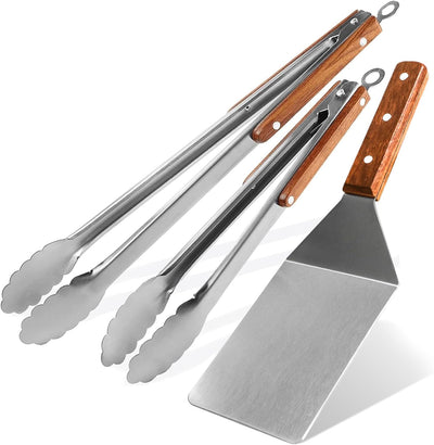 Set 3 Pinzas Acero Inox 12/16pulg Espátula Metal 4x5.5pulg