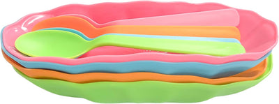 Juego cuencos y cucharas postre reutilizables varios colores