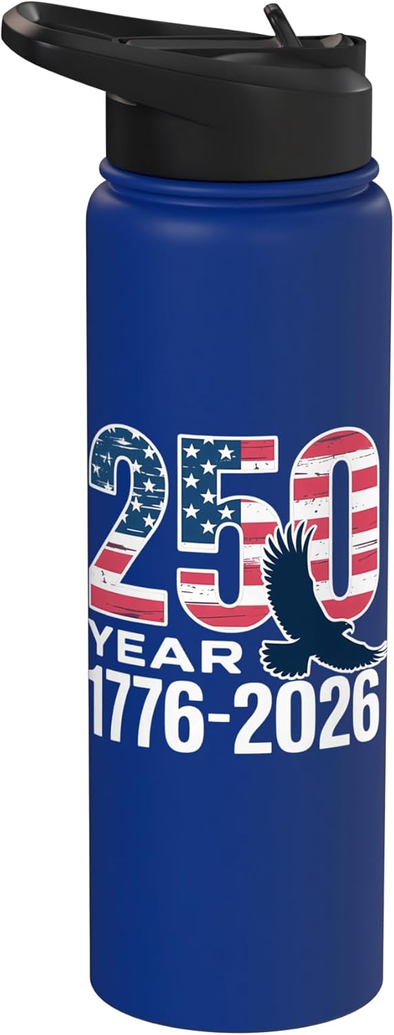 Botella de agua aislada patriótica acero inoxidable 1776-2026