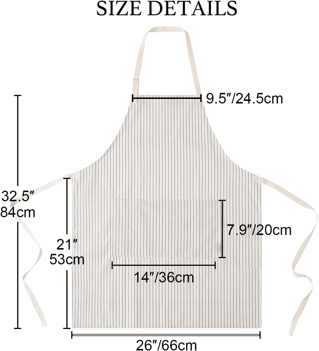 Delantal ajustable de cocina a rayas con bolsillo grande sin BPA