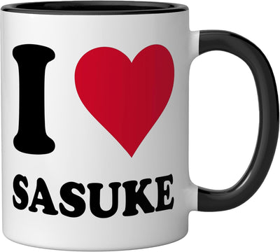 Taza Cerámica Con Motivo Corazón I Love Sasuke Negro/Blanco