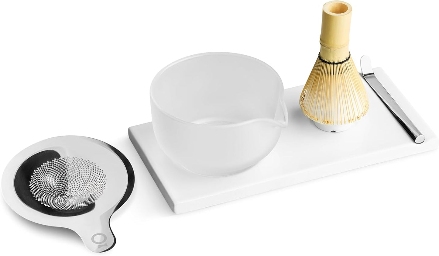 Juego matcha completo cuenco cerámica batidor soporte bambú