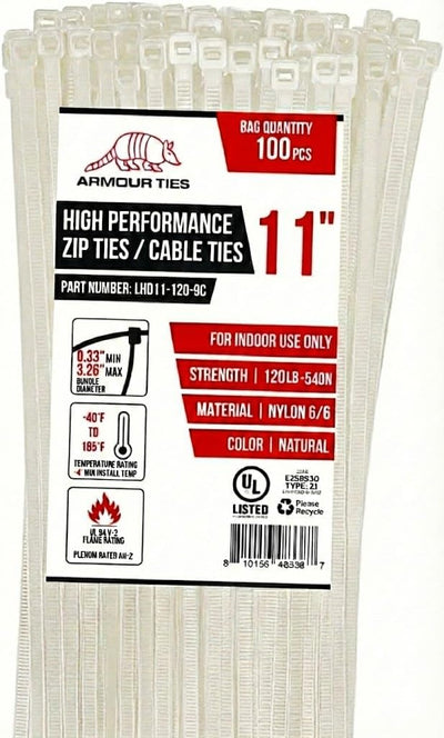 Bridas blancas nailon 11pulg resistencia 120lb set 100