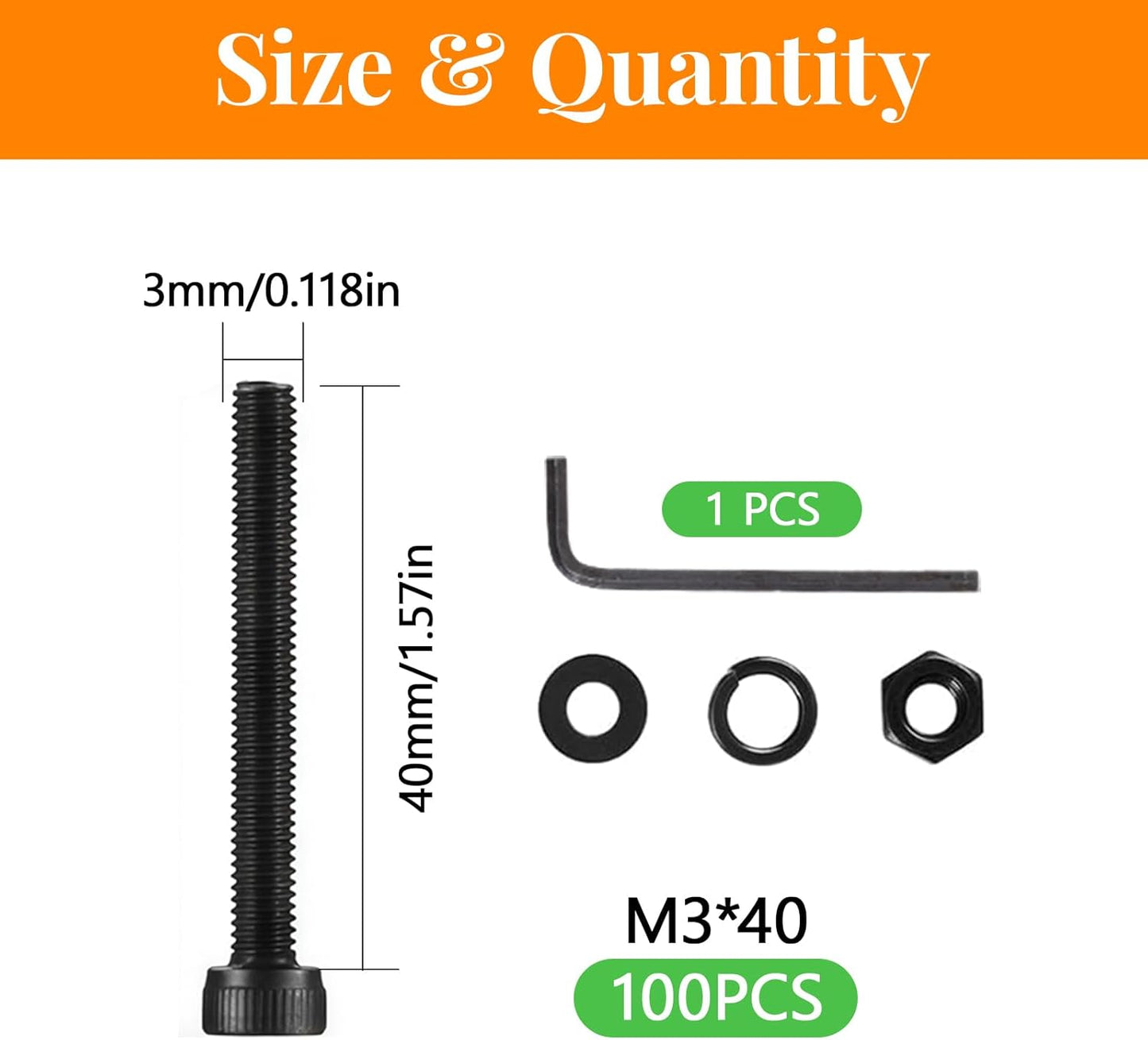 Kit pernos M3 x 1.575pulg acero aleación grado 12.9