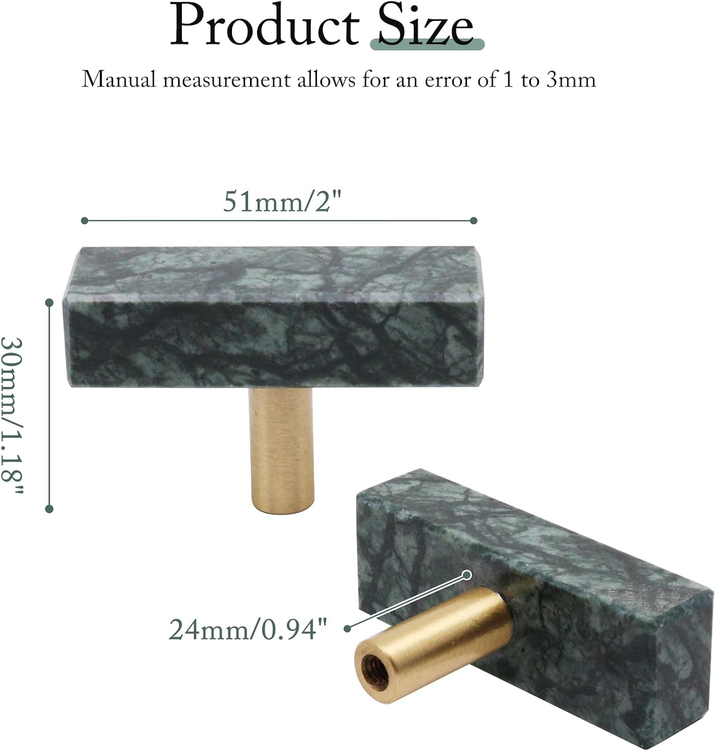 Set 2 Pomos Gabinete En T Mármol Manijas Cajón 2pulg