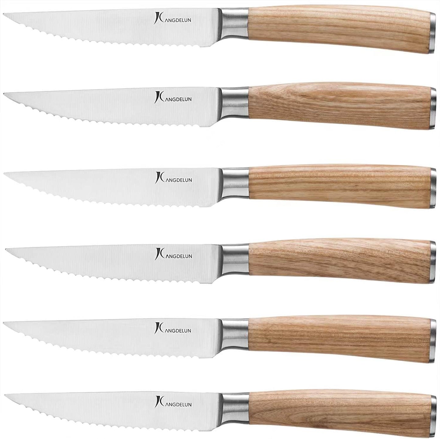 Set 6 Cuchillos Carne Acero Inox con Afilador Madera