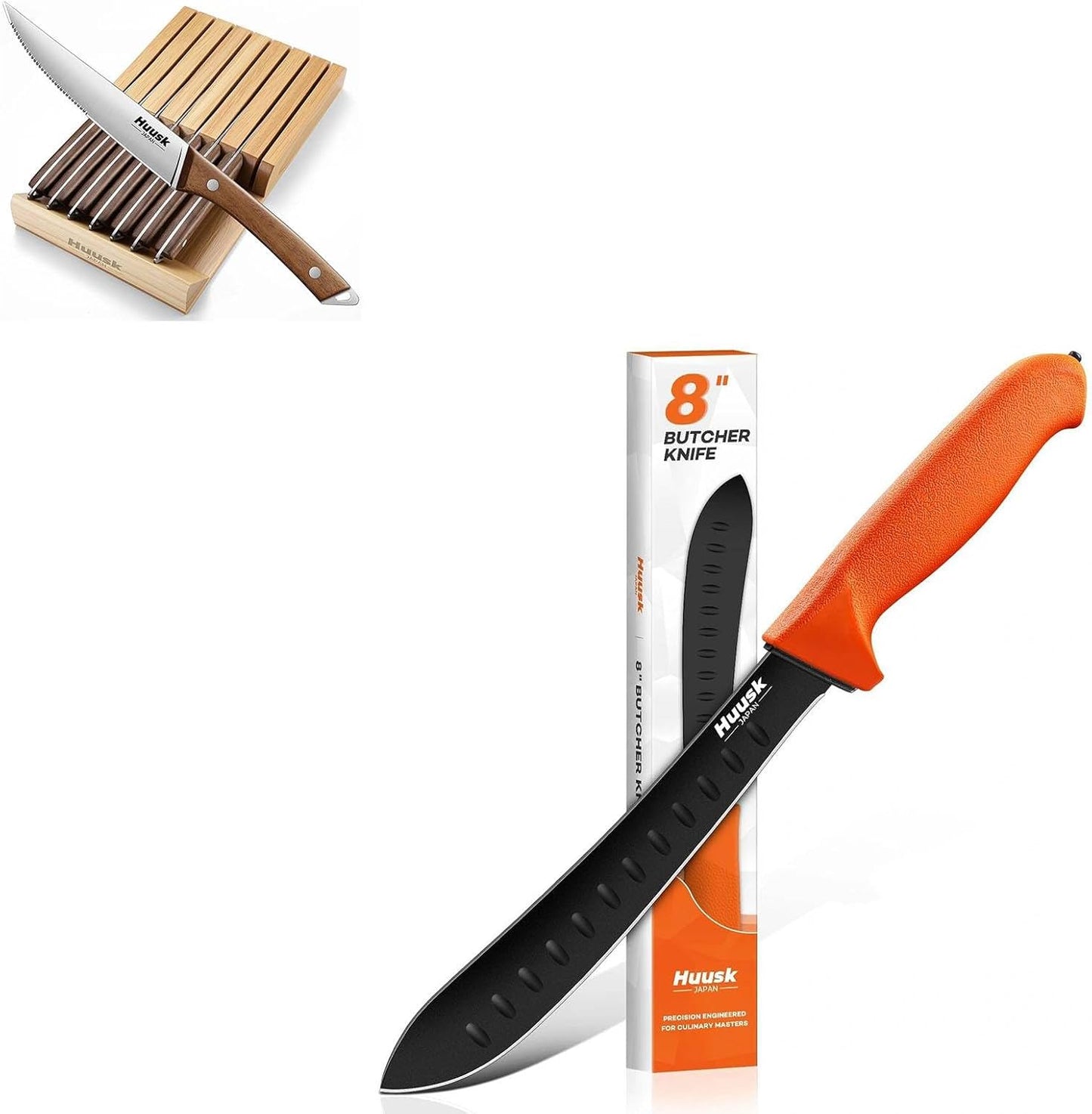 Juego de 8 cuchillos para carne Huusk con hoja Granton