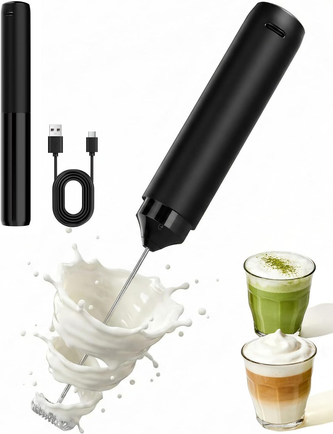 Espumador leche recargable batidor acero inox estuche capuchino