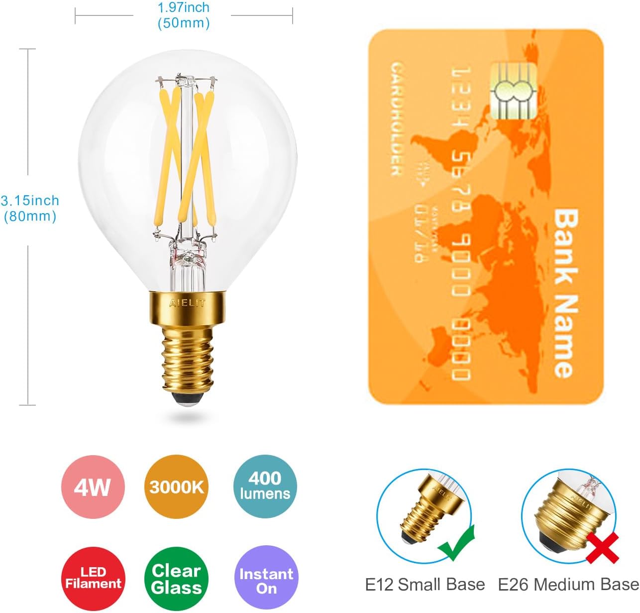 Bombilla LED E12 Regulable 4W 3000K Paquete 3