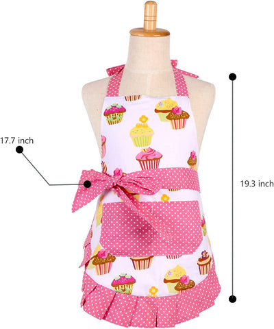 Delantal de algodón para niña con bolsillo, rosa, cocinar y hornear