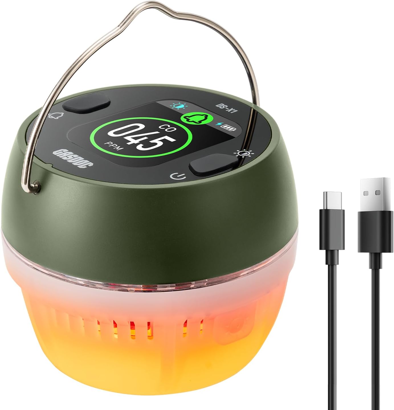 Detector CO portátil con luz ambiental soporte magnético camping