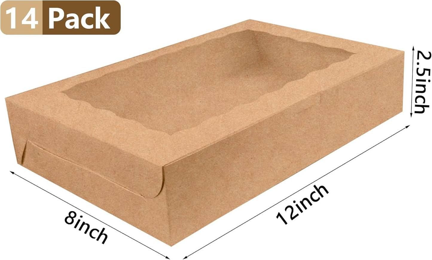 Caja de panadería marrón con ventana 12 x 8 pulgadas para galletas y horneados