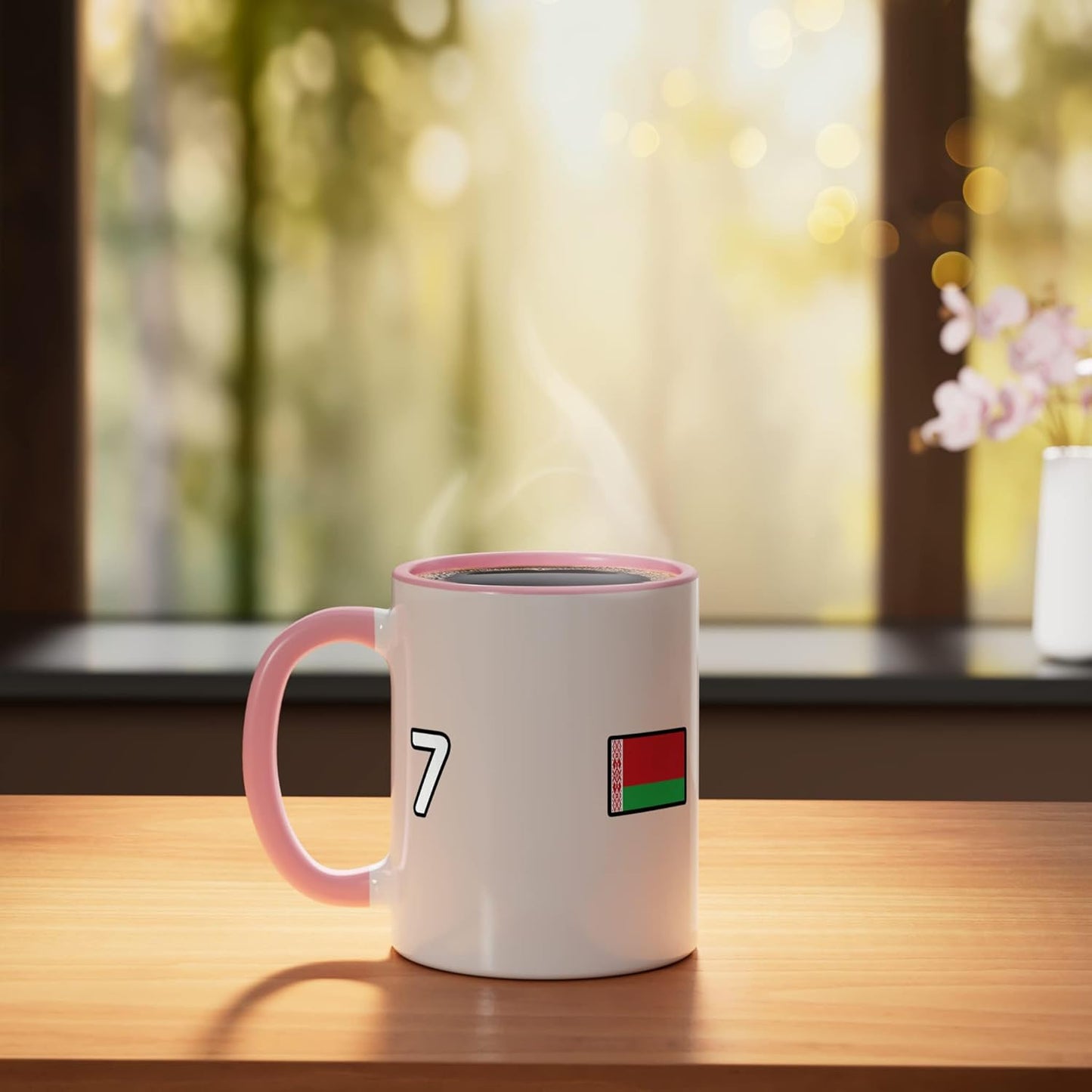 Taza Cerámica Bandera Belarus Número 7 Rosa/Blanco