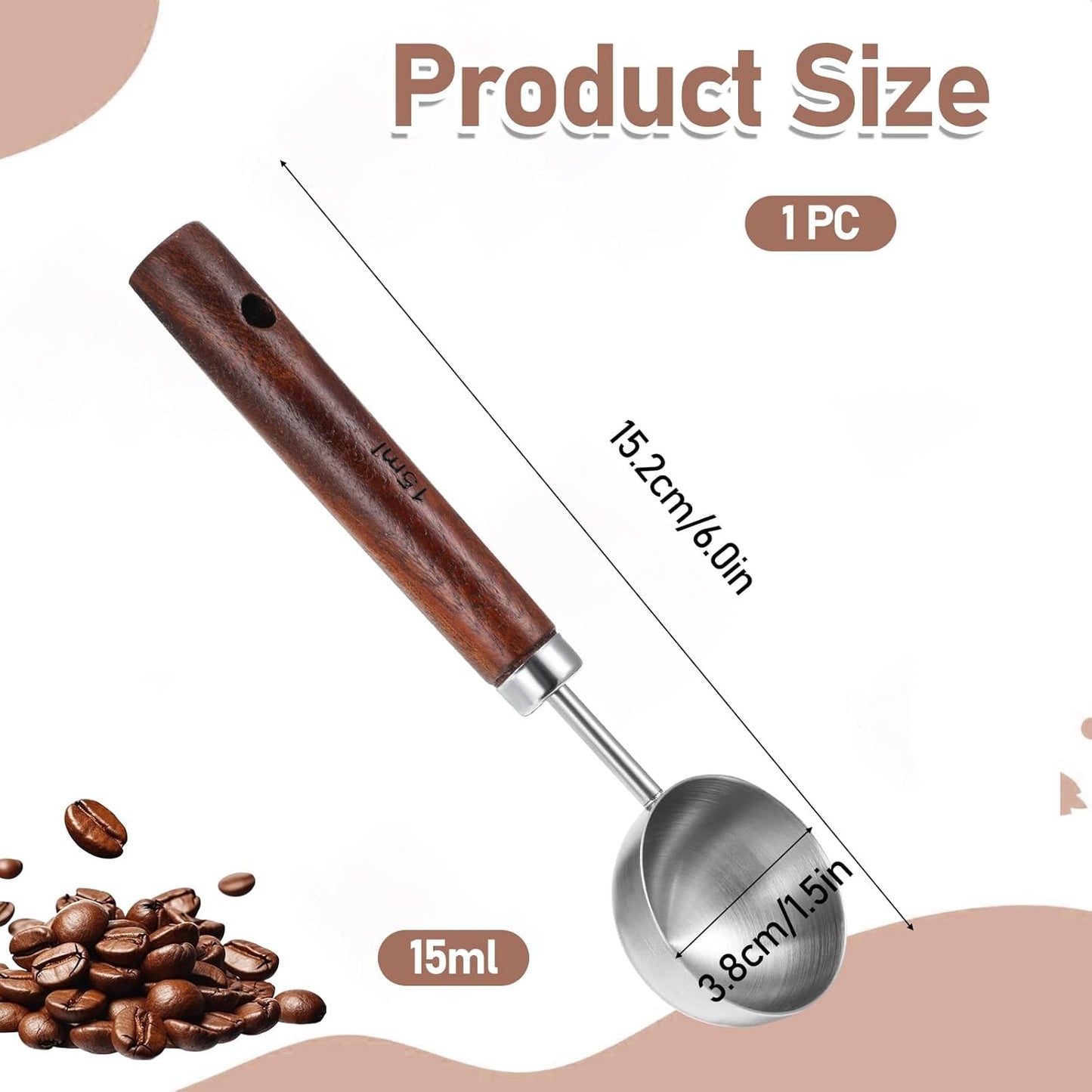 Cuchara medidora vintage de metal con mango de madera para café y té